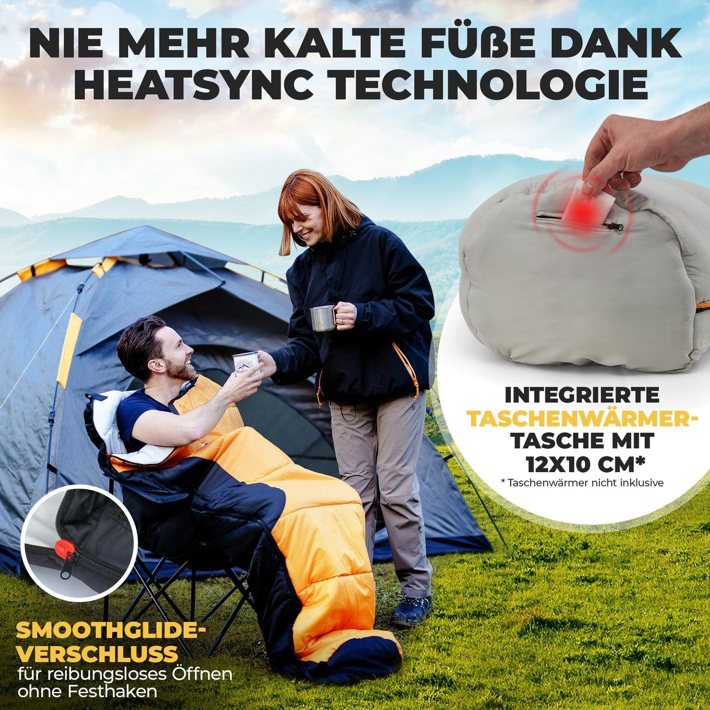 3 Jahreszeiten Schlafsack mit Taschenwärmer Tasche